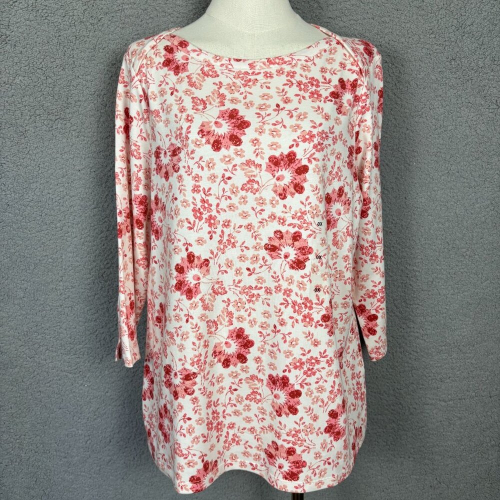 Style & Co Women's Floral Supima Cotton 3/4 Sleeve Top 0X Multicolor NWT's.